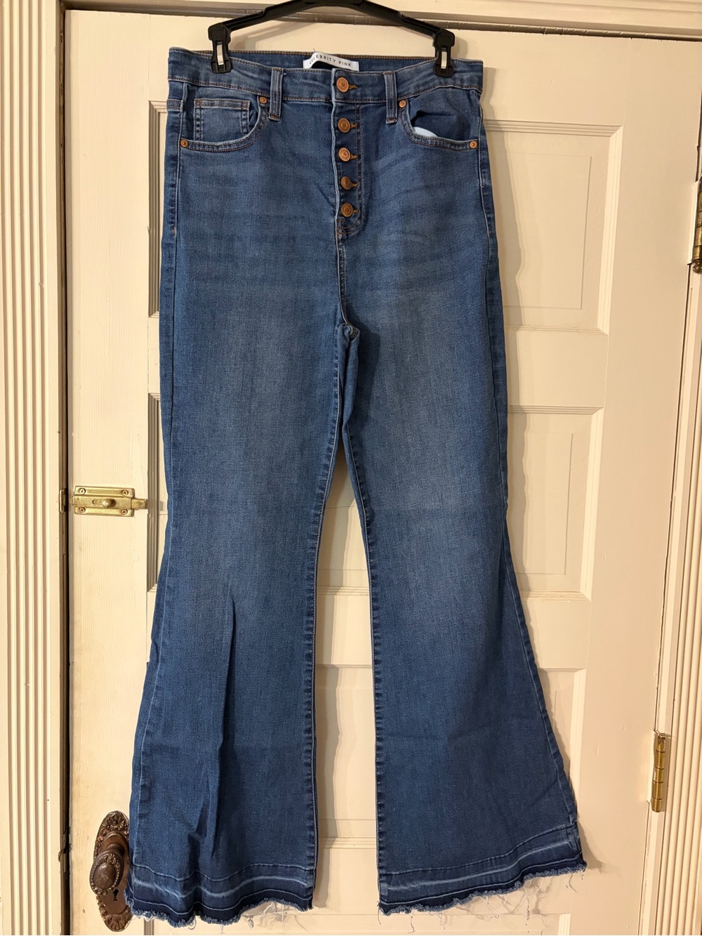 High-Waist Button-Fly Flared Jeans - Blue